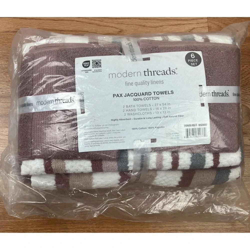 Modern Threads 6 Piece Pax Jacquard Towel Set in Rosewood Bath,Hand,Washcloths